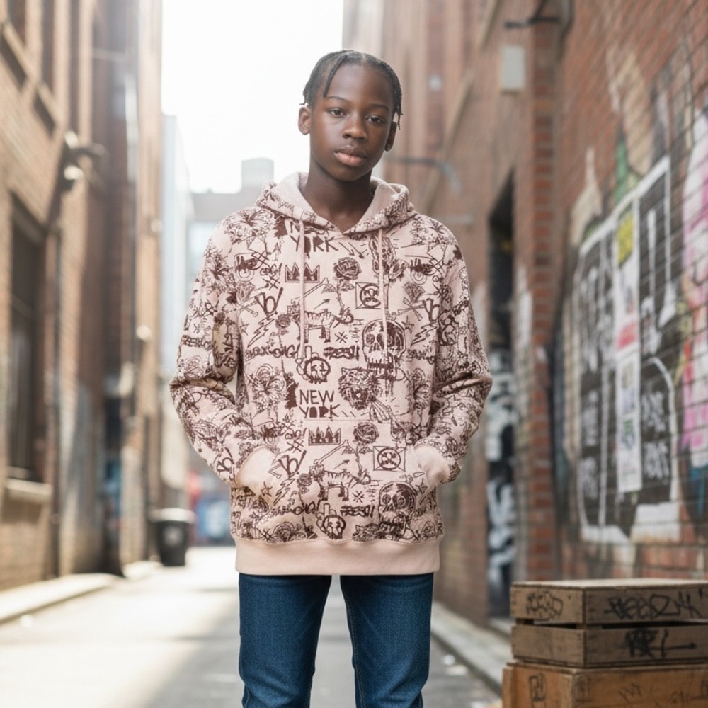 eighty eight brand Graffiti Sketch New York Print Hoodie Sweatshirt